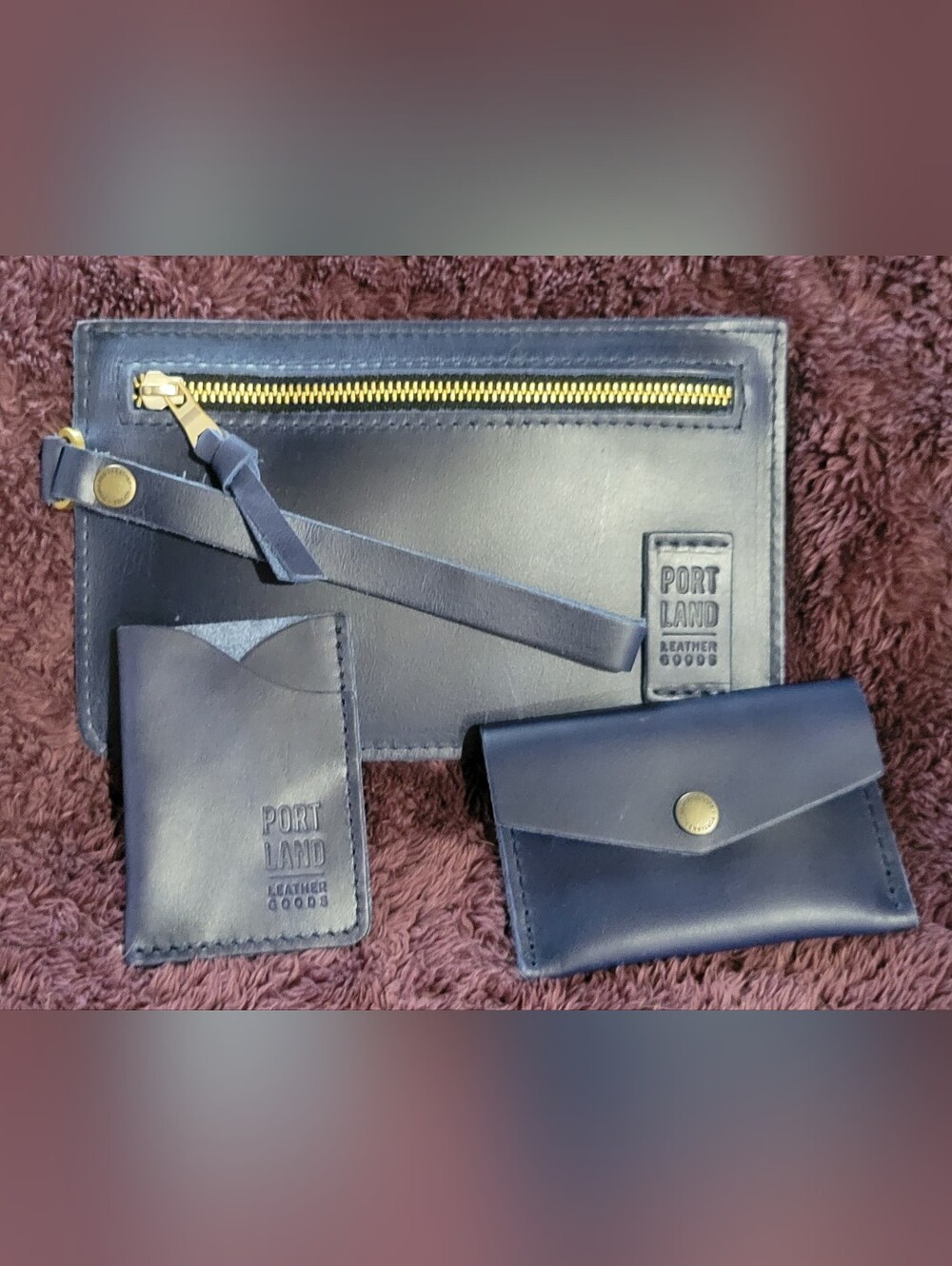 Portland Leather Goods Cowboy Blue Adriana, Mini Envelope and  Minimalist Bundle